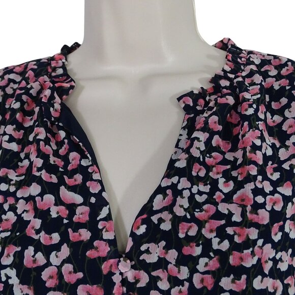 J Crew Floral Print Cap Sleeve Blouse Women Size M Blue Pink Lightweight BA741 - Picture 2 of 9